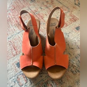 Clark’s collection coral cork wedges